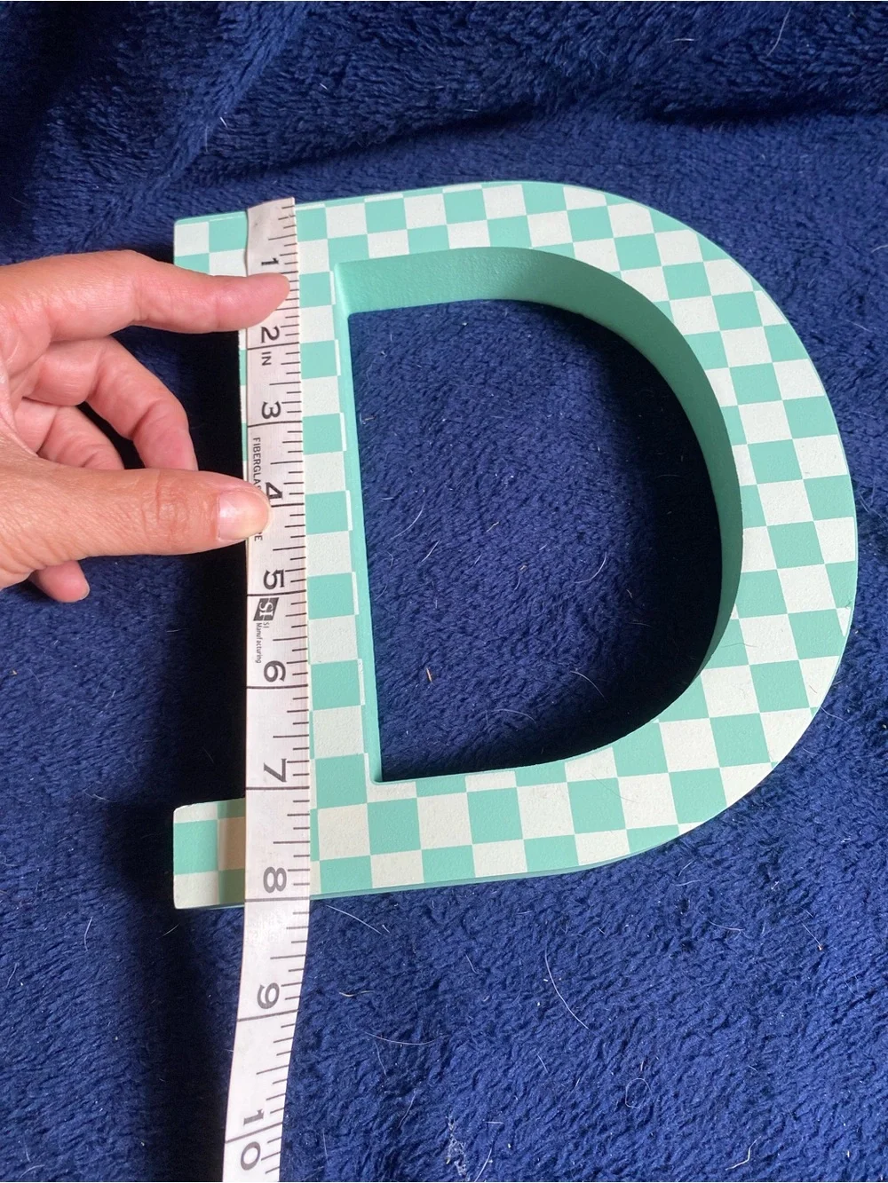 Decorative Checkerboard Letter 'D' in Mint Green and White